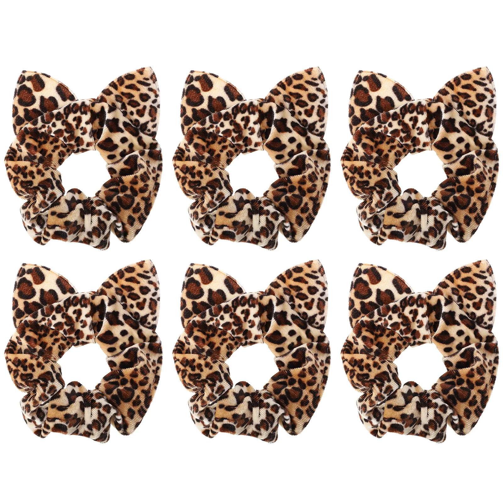 6Pcs Scrunchies for Women Leopard Print Ponytail Holders Hair Rings with Cute Animal Ears Hair Accessories for Bun Ponytail