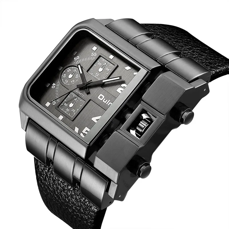 Montre Hip-Hop populaire pour homme avec grand cadran, montre tendance et élégante de style urbain pour étudiants, montre de marque cool, bracelet en cuir, le meilleur cadeau pour lui