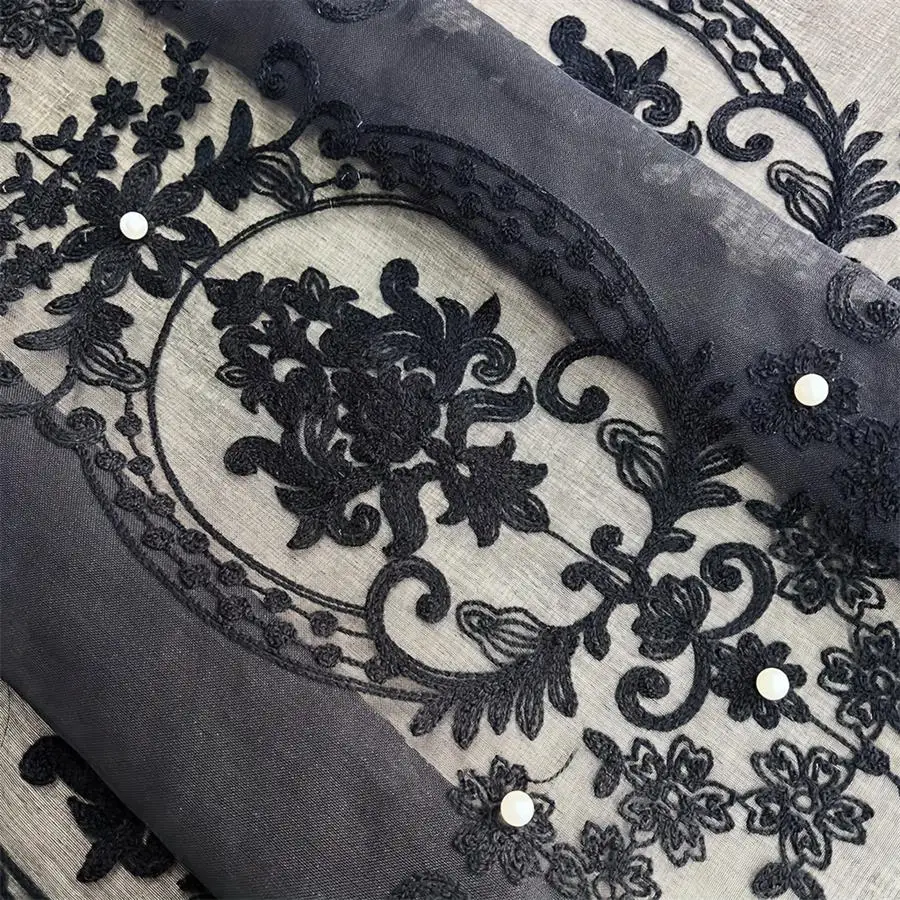 Romantic Beaded Black Embroidered Tulle Curtain For Living Room Bedroom Light Filtering Window Drapes Voile Home Decoration