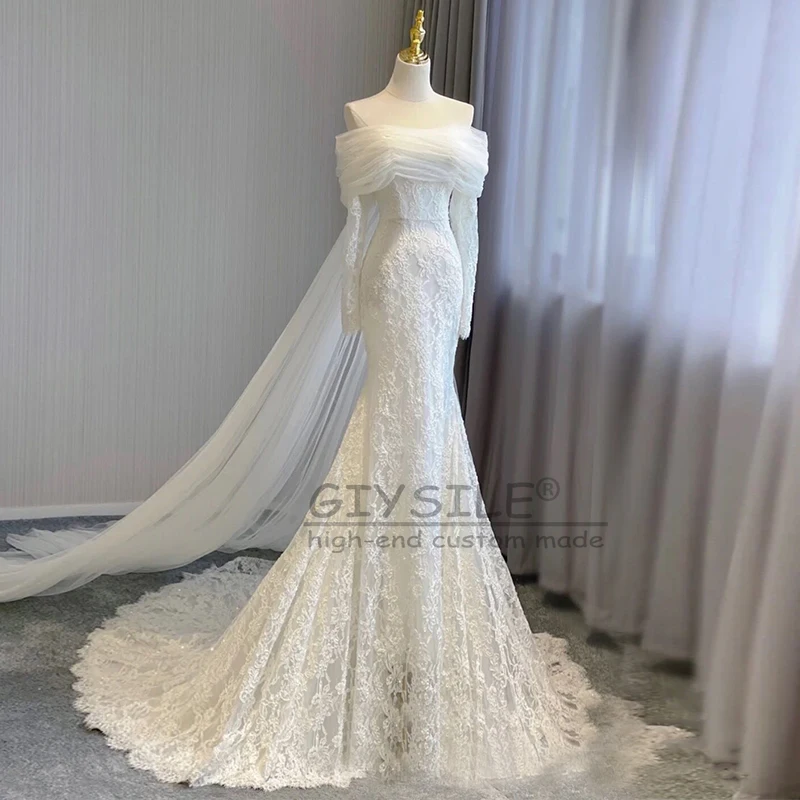 GIYSILE Customized Off The Shoulde Long Sleeves Lace Mermaid Wedding Dresses For Women 2025 Court Train Bridal Gowns Vestidos