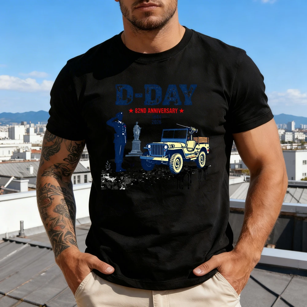 D-Day The Normandy Landings The Battle of Omaha Beach 82nd Anniversary Commemoration T Shirt Men Clothes Summer Short-sleeved view 2