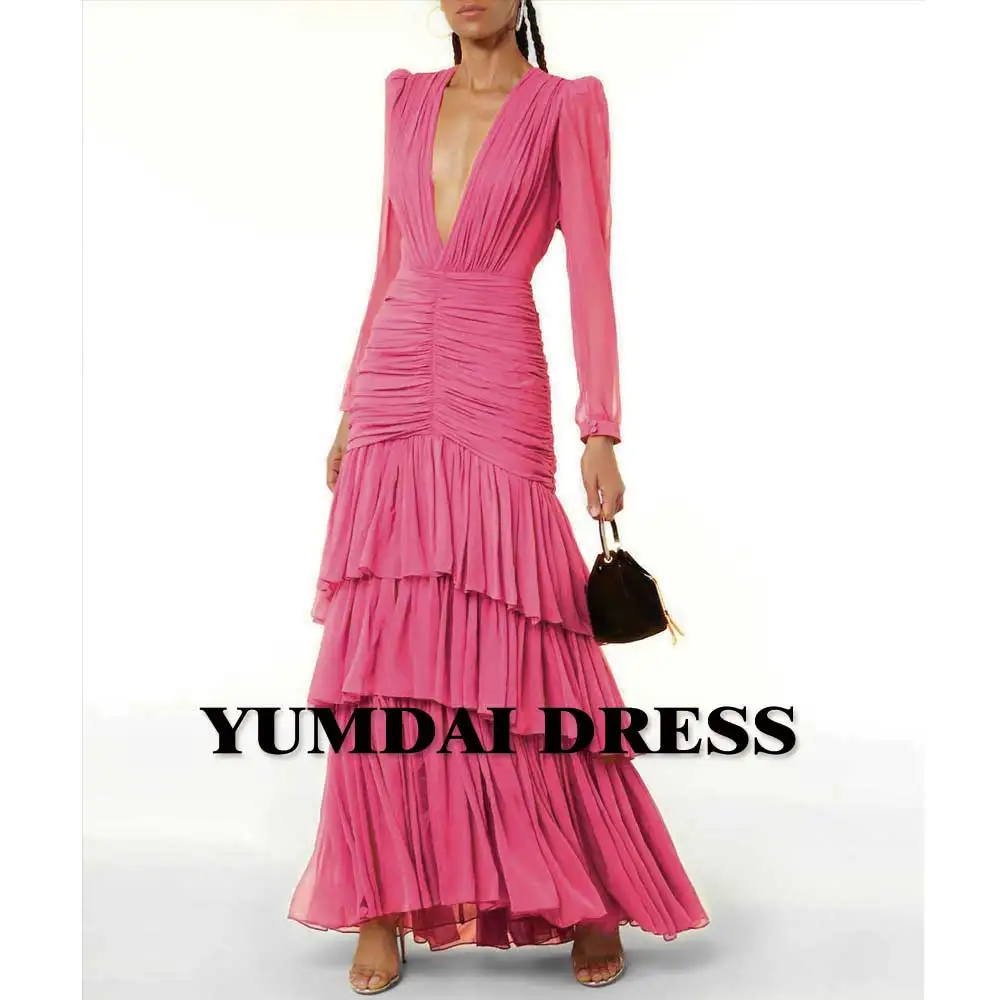 YUMDI Pink Deep V-neck Mexican Princess Dress 15 Years Old Bat Mitzvah Ball Cake Gown Luxury Party Evening Dress 2023