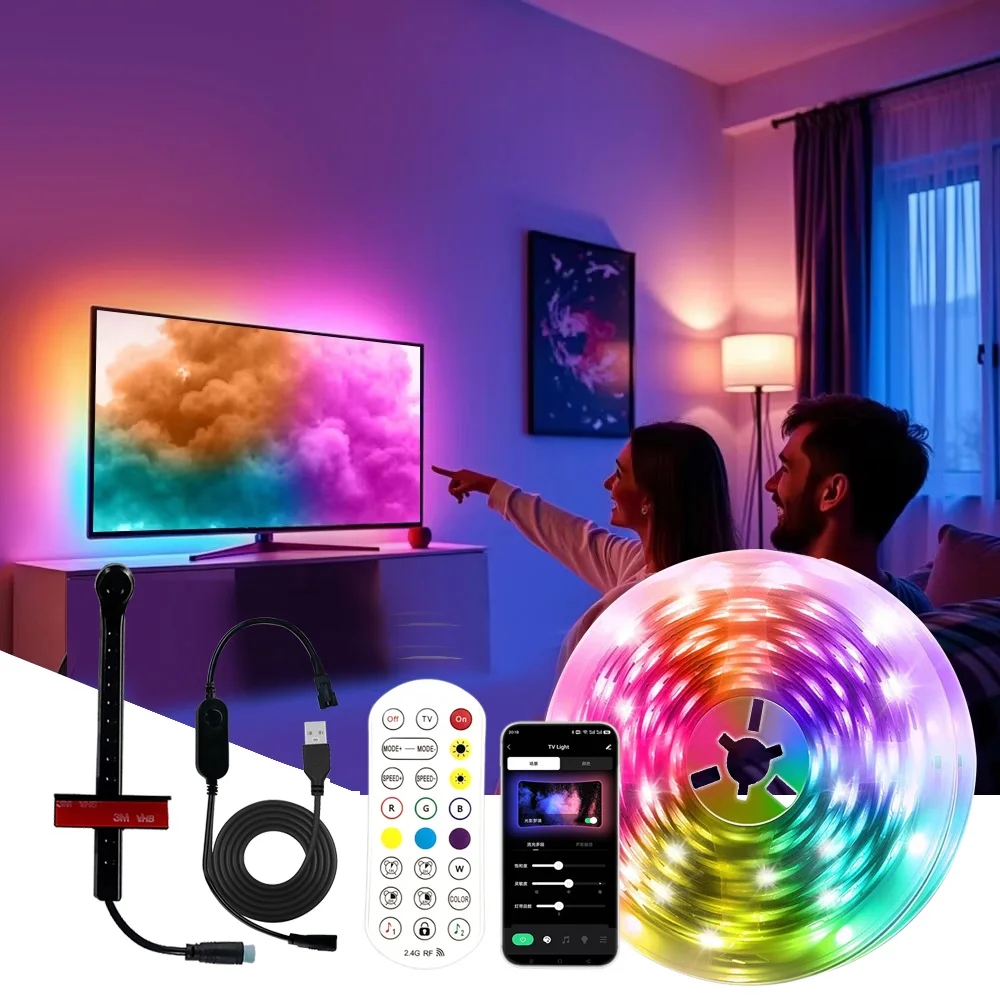 Tv Ambient Lighting Backlight With Camera Sensor Usb Rgbic Led Tape Strip 5V 3.8M Led Light Screen Color Smart Synchronization