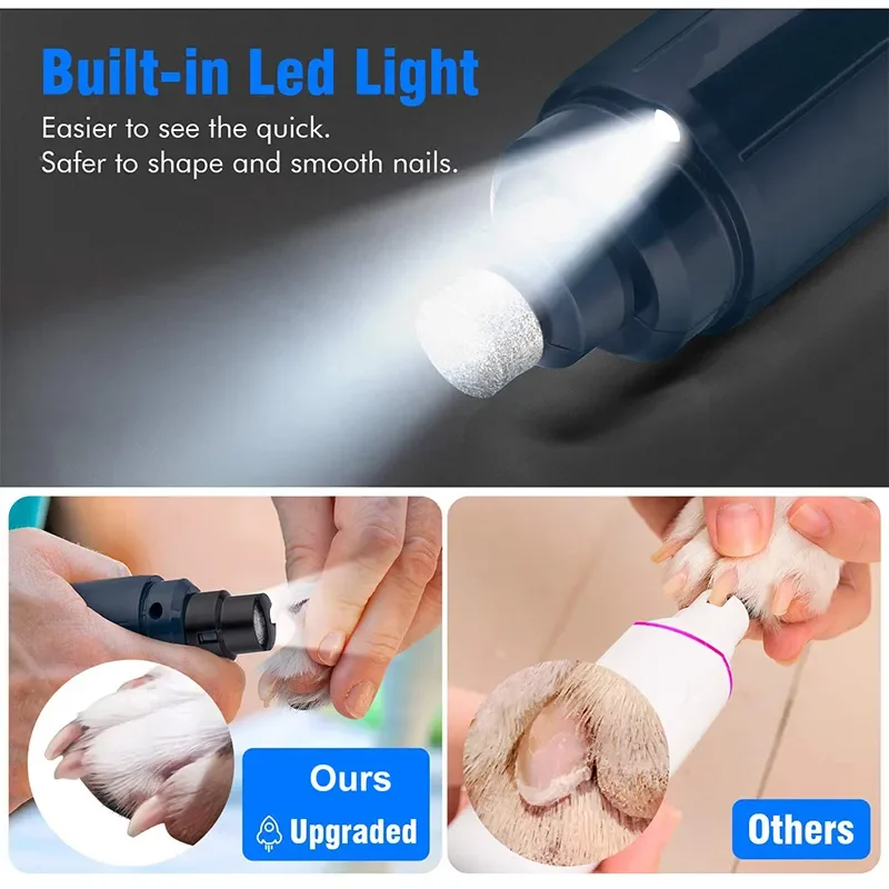 Electric Dog Nail Grinder Painless Pet Nail Clippers USB Charging 2-Speed Dog Cat Paws Nail Grooming Trimmer With LED Light