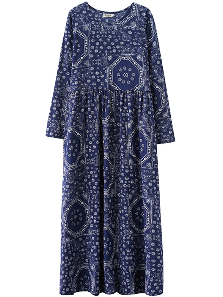 Robe longue en coton à imprimé floral vintage pour femmes, vêtements décontractés, dame de bureau éducative, élégante, printemps, automne, 2023