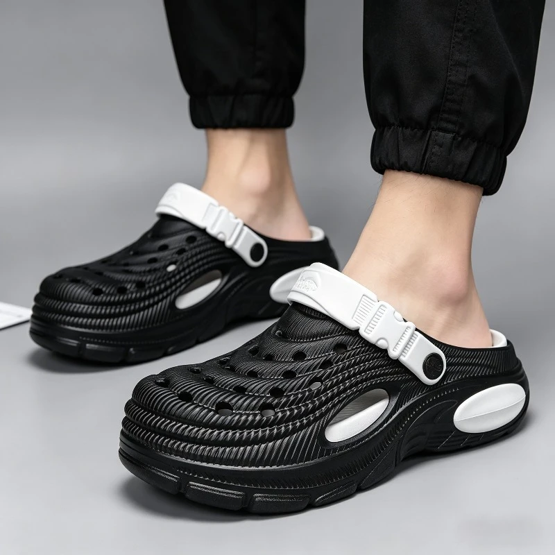 

Casual Clogs Mens Sandals 2026 Summer EVA Beach Shoes for Men Fashion Hollow-out Slippers Solid Color Garden Shoes Closed-toe