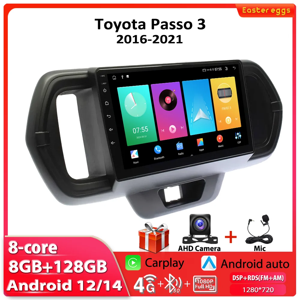 For Toyota Passo 3 2016-2021 Car Radio Android 12 Multimedia Video Player Wireless Carplay WIFI GPS Navigation Autoradio Audio