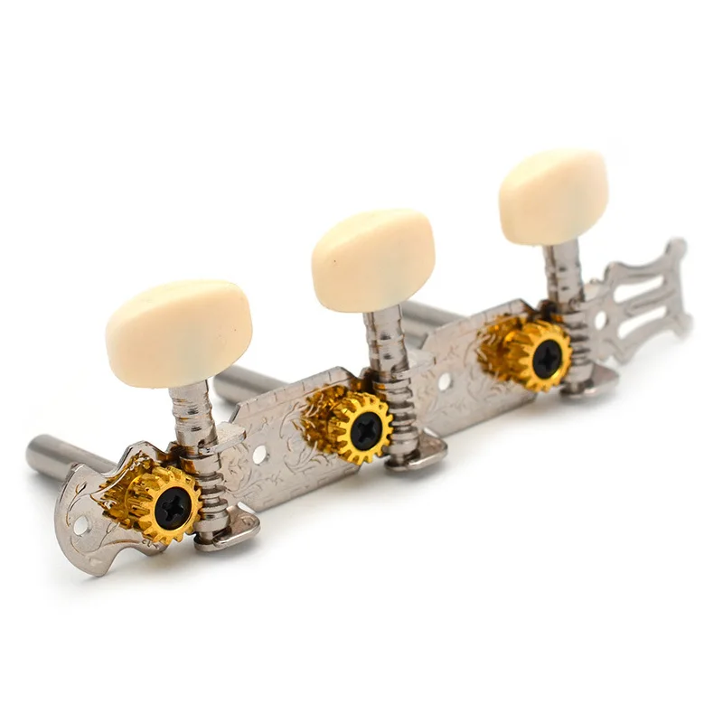 Chrome Guitar String Pegs 3-on-a-Plate Classical Guitar Tuners, Long Double Hole Steel Post Machine Heads Guitar Parts