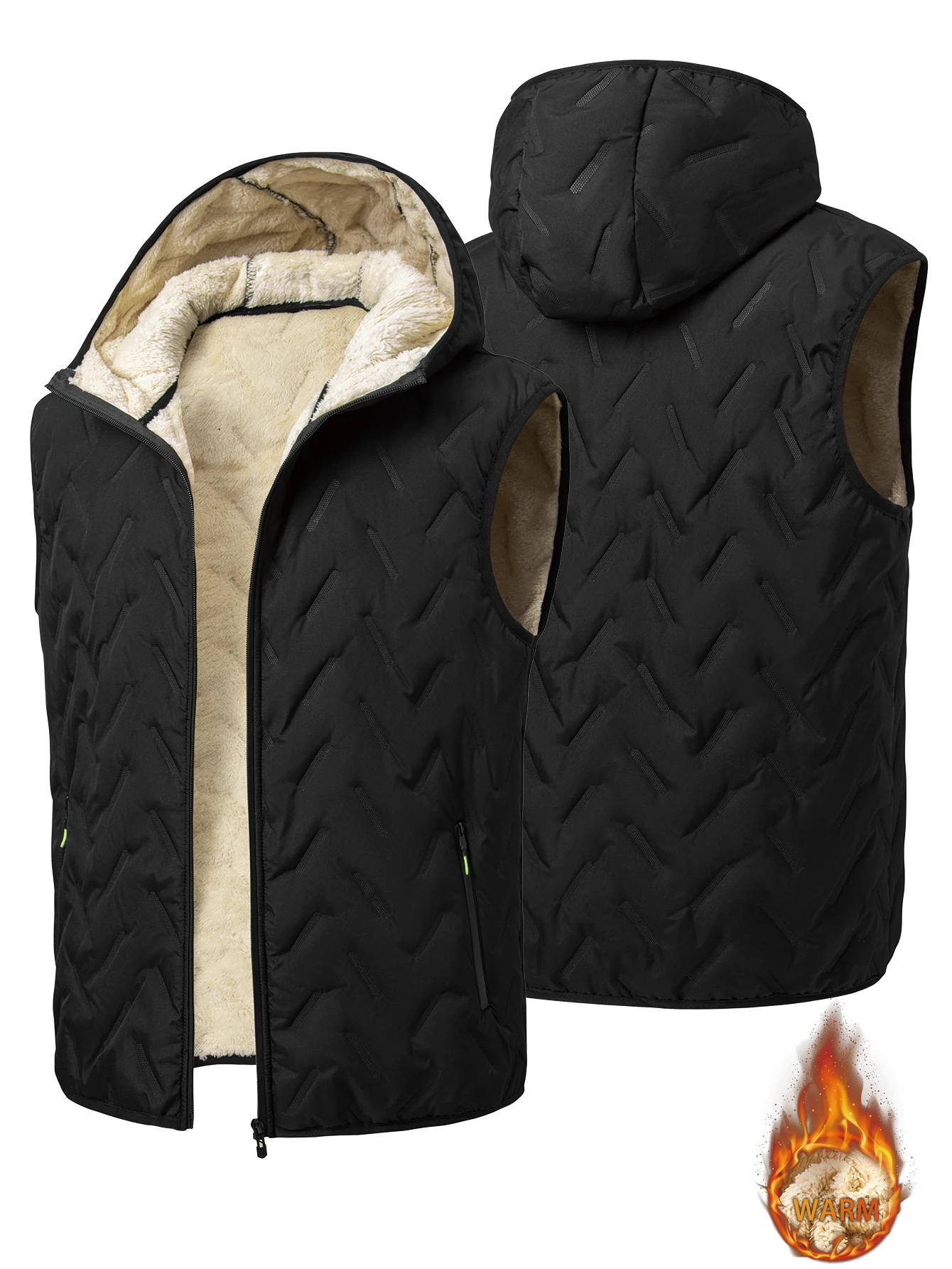 

Men's winter fleece sleeveless hoodie vest; Waterproof men's vest jacket with stand collar; Thickened warm coat