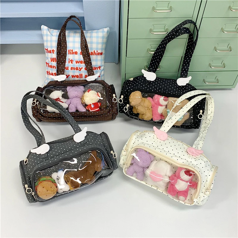 Japanese Y2k Wave Point Angel Wing Shoulder Bag Transparent Window Pillow Carrying Crossbody Bag Casual And Simple Commuting Bag