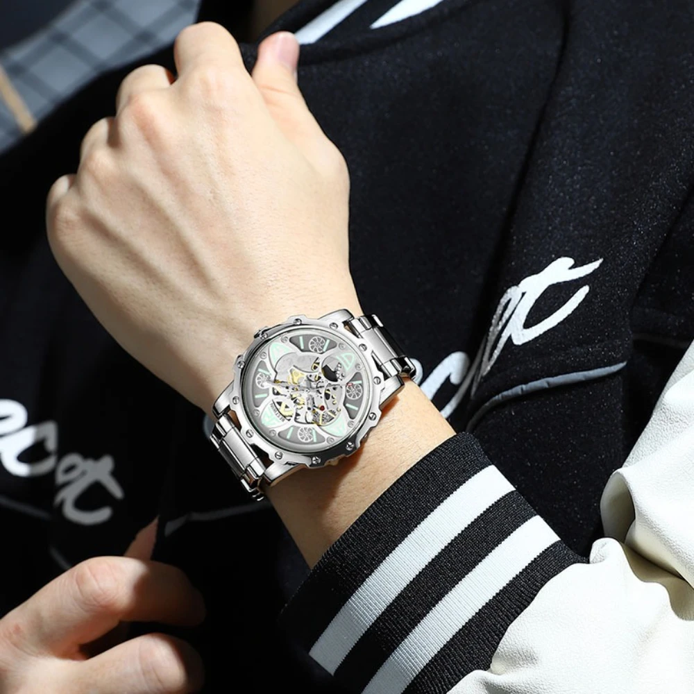 BESTWIN 203 ساعة رجالي منظور أسفل بوش مفتوحة قطع غير ميكانيكية متعددة الطبقات مضيئة موضة ساعات كوارتز للرجل