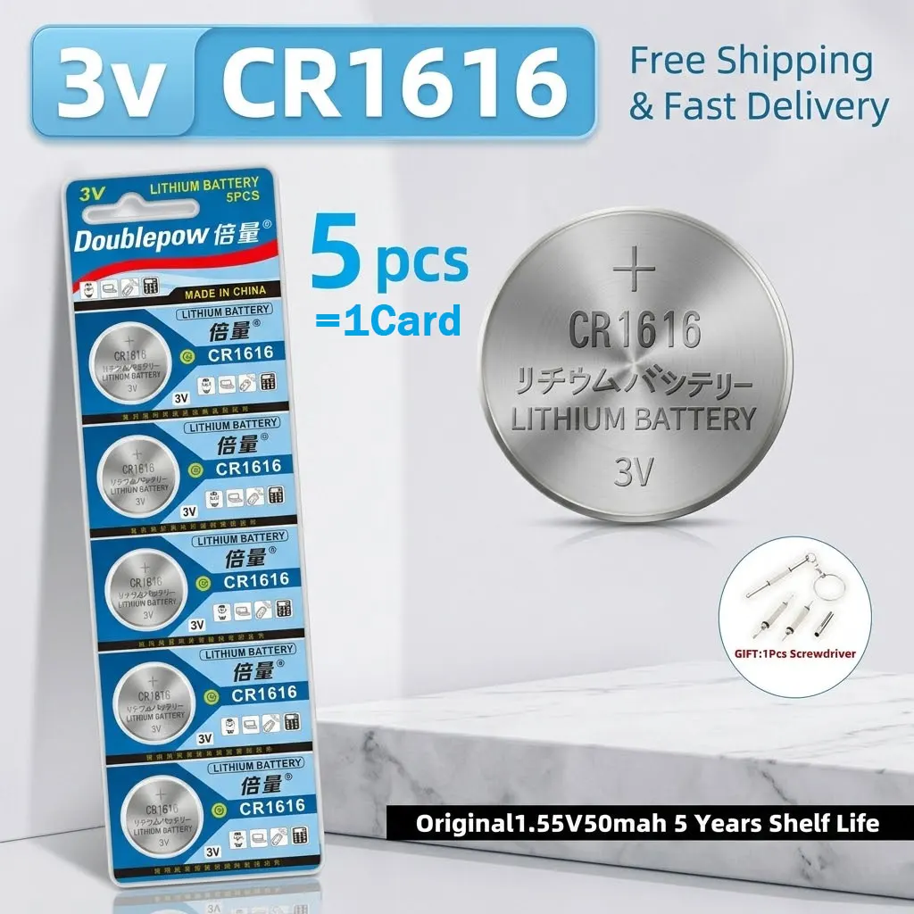 

Doublepow CR1616 3V Lithium Button Battery 50mAh DL1616 BR1616 5021LC LM1616 For Watch Car Remote Control