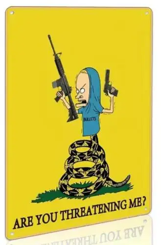 BEAVIS AND BUTT-HEAD METAL SIGN BEEVIS FEATURED WITH GUNS BULLETS -GADSDEN FLAG 1pc 1pc