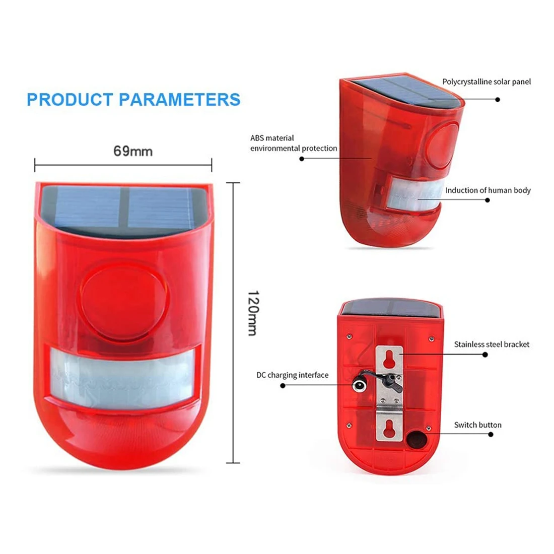 Luz estroboscópica Solar con Sensor de movimiento, sirena de seguridad con sonido de 129dB, impermeable IP65, para granja, patio y jardín