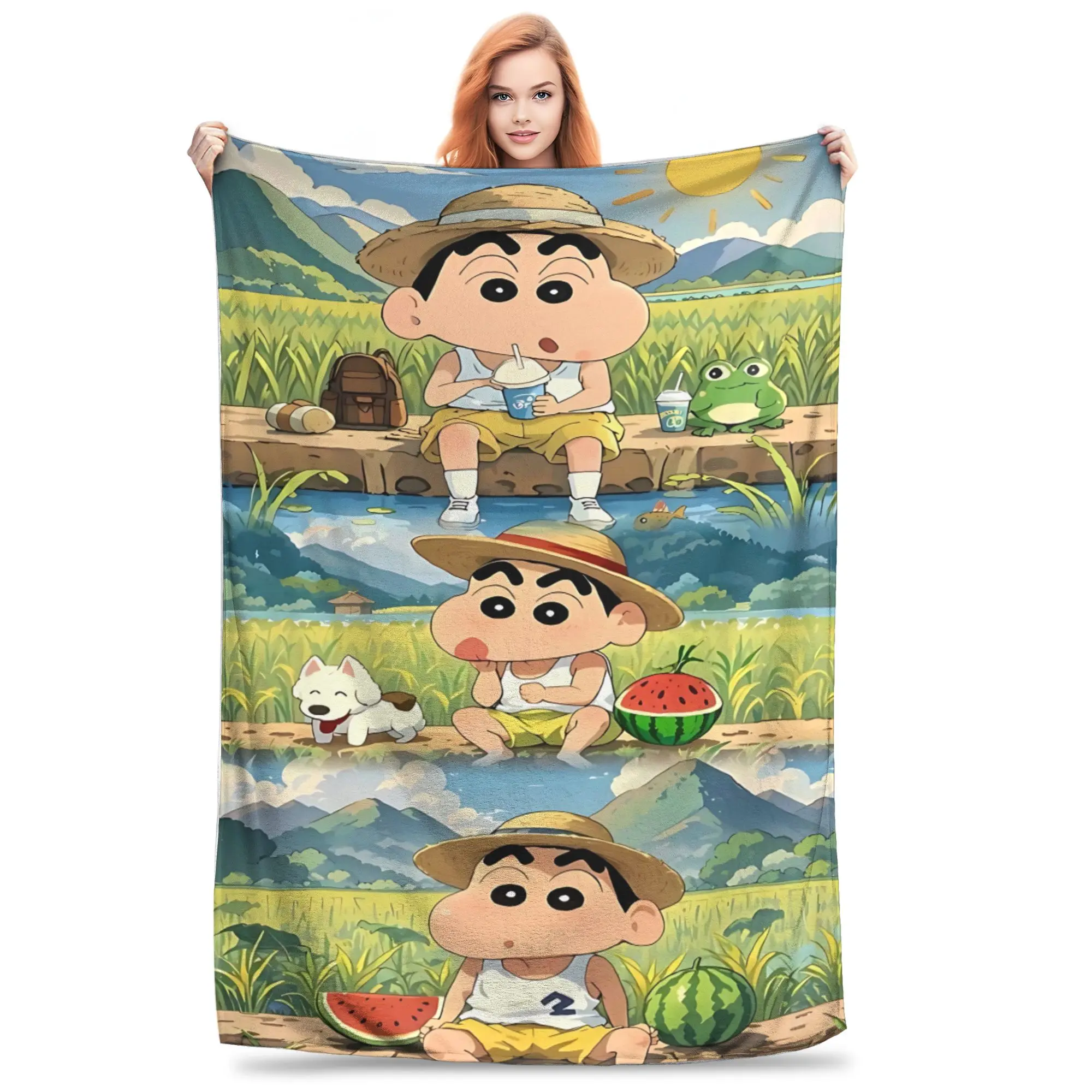 1PC home Cutecore Room Decor Crayon S Shin chan Blanket Throw Blanket  Novelty Warm Blanket All Season