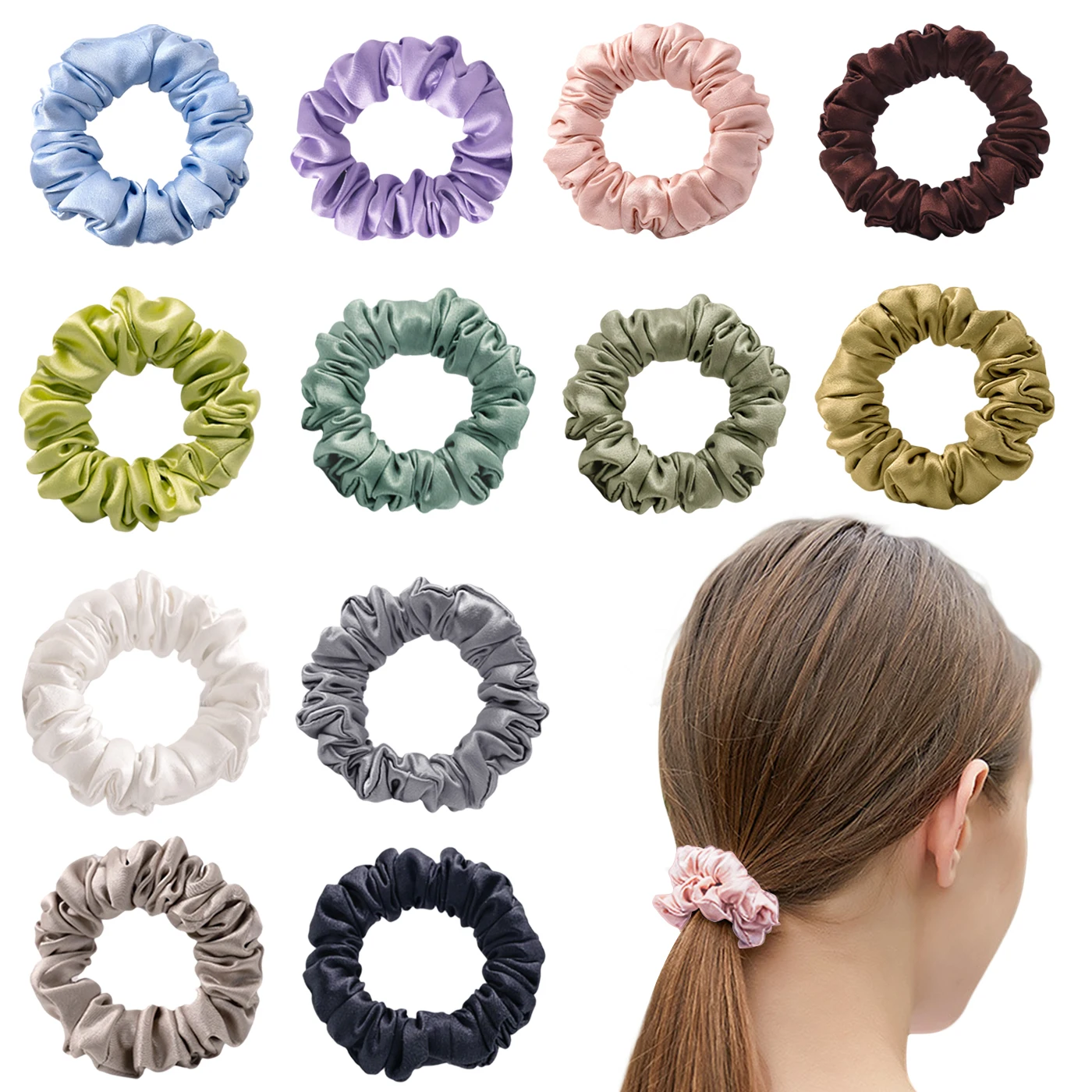 

100% Pure Mulberry Silk Scrunchies Elastic Silk Hair Ties Small Intestine Hair Rope Headwear Ponytail Silk headband Hair 2cm