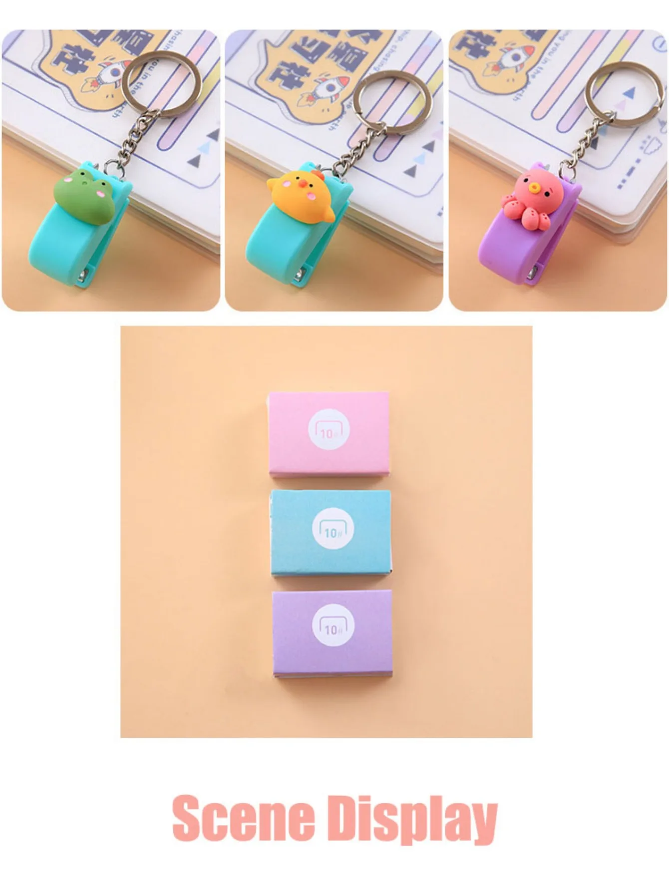 Cute Cartoon Mini Stapler Portable Keychain Staple Students Paper Binder Stationery School Office Supplies