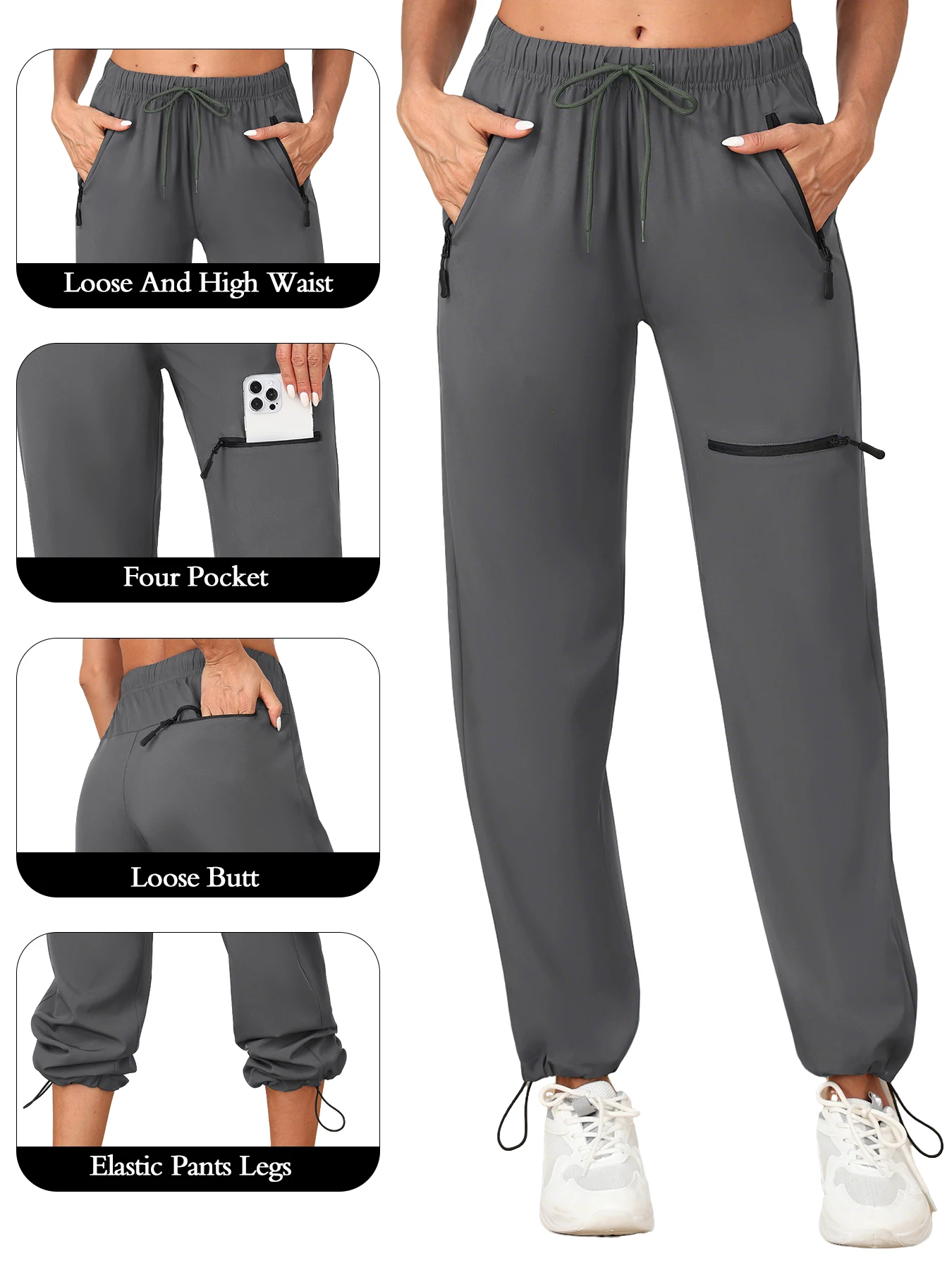 Women Pockets Fitness Sports Pants Women's Drawstring Loose Fitting Leggings Running Pants Casual Quick Drying Pants