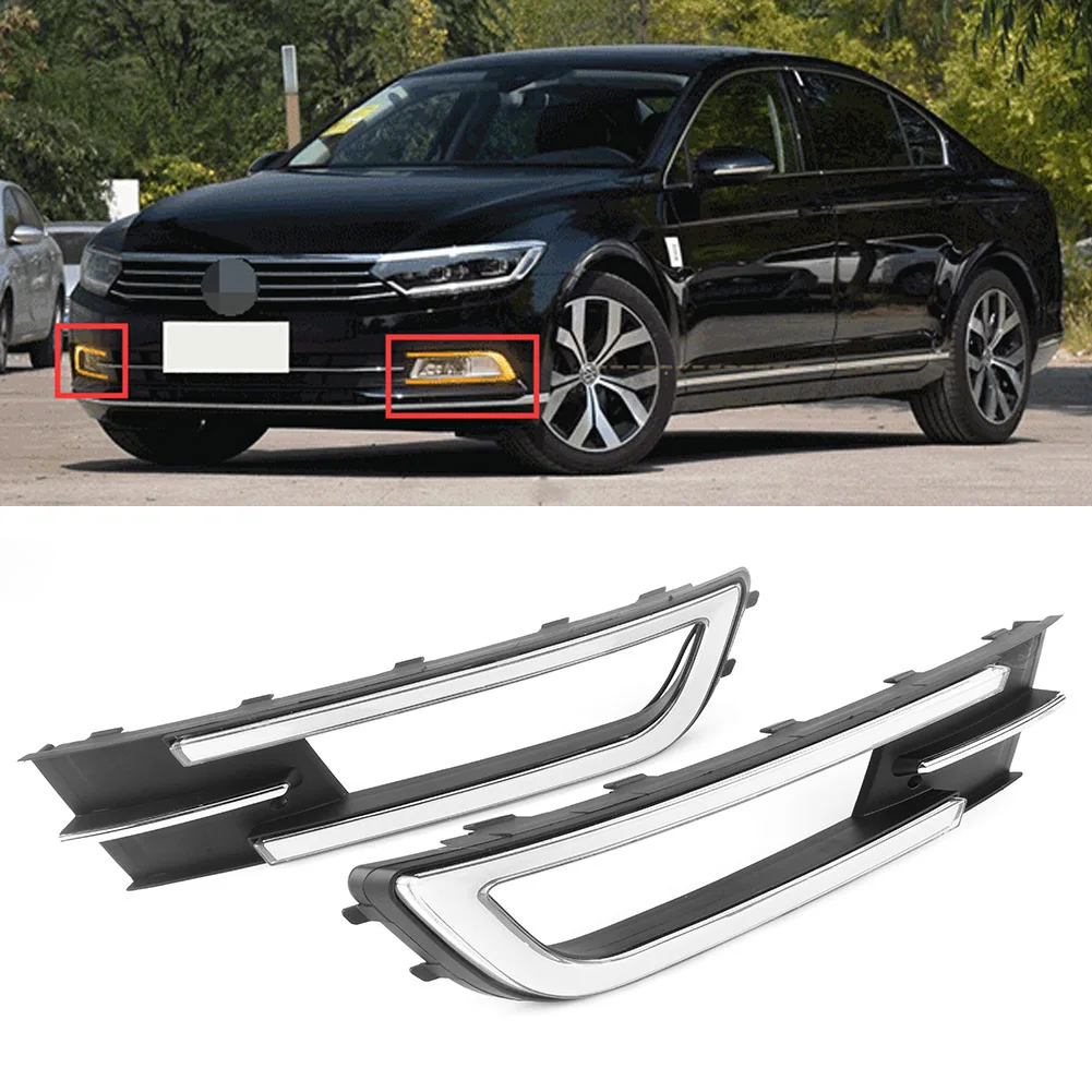 2 Pcs Car Front Bumber Turn Signal Lamp LED Daytime Running Lights Fog Light Left Right for VW Magotan Passat 2017 2018