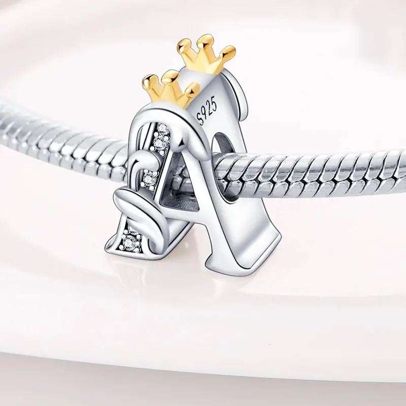 Fits Pandora 925 Original Bracelet Classic Crown 26 Alphabet Alphabet Charm Beads for Women Beautiful DIY Wedding Jewelry Gift