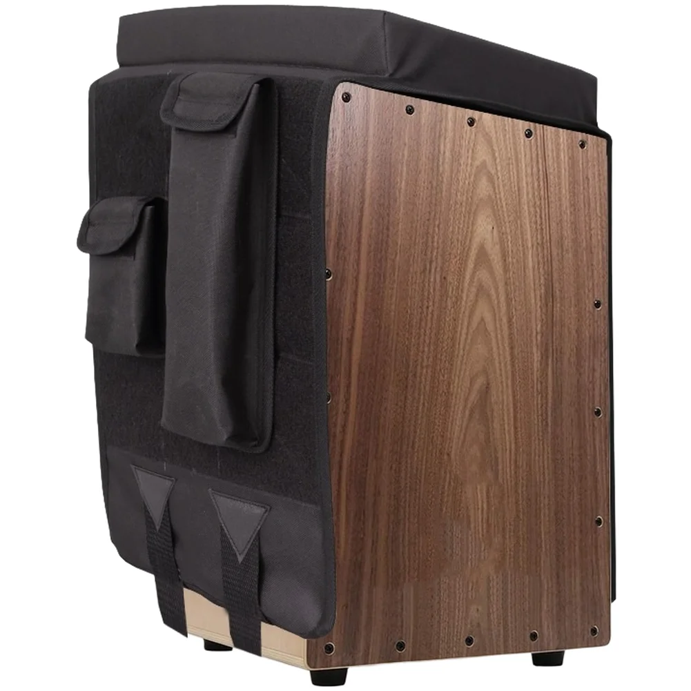 Lightweight Foldable Cajon Drum Seat Pad 121x31cm with Side Storage Pockets Black 600D Oxford Cloth for Live Performance