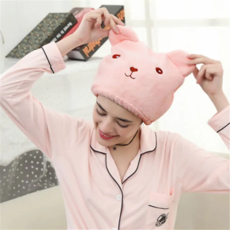 

Cute Bear Kid Hair Turban Quick Dry Bath Hair Drying Towel Head Wrap Hat Cap Bathing Tool Cat Ears Pattern Hooded Towels