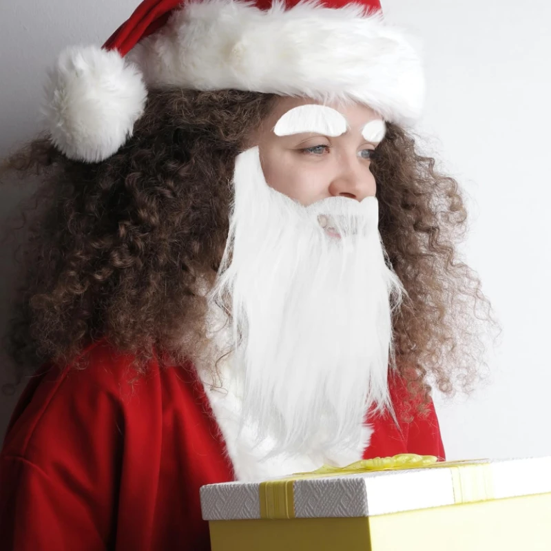 Barba falsa de Papá Noel, bigote blanco con banda elástica para adultos y niños, disfraz de Navidad, fiesta, Cosplay, decoraciones navideñas