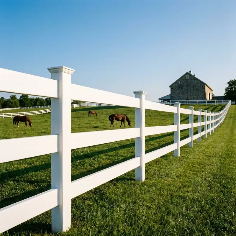 White 3 Rail PVC Fence Used for Horse Riding Arena