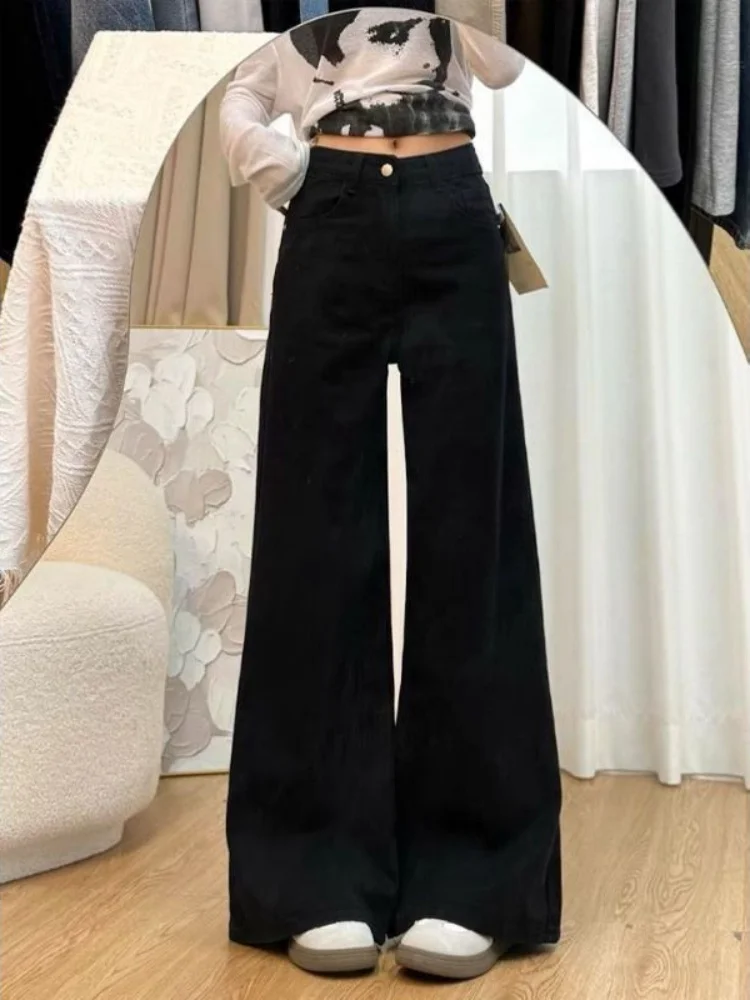 

High Waist Flared Jeans Women's Spring 2026 New Loose Fit Elastic Slimming Floor-Length Casual Wear Resistant Denim Pants