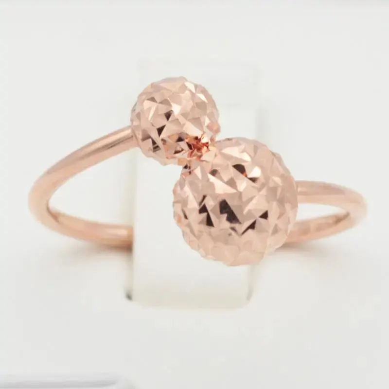 

585 purple gold 14K rose gold creative double round bead engagement rings for women opening simple design sparkling jewelry