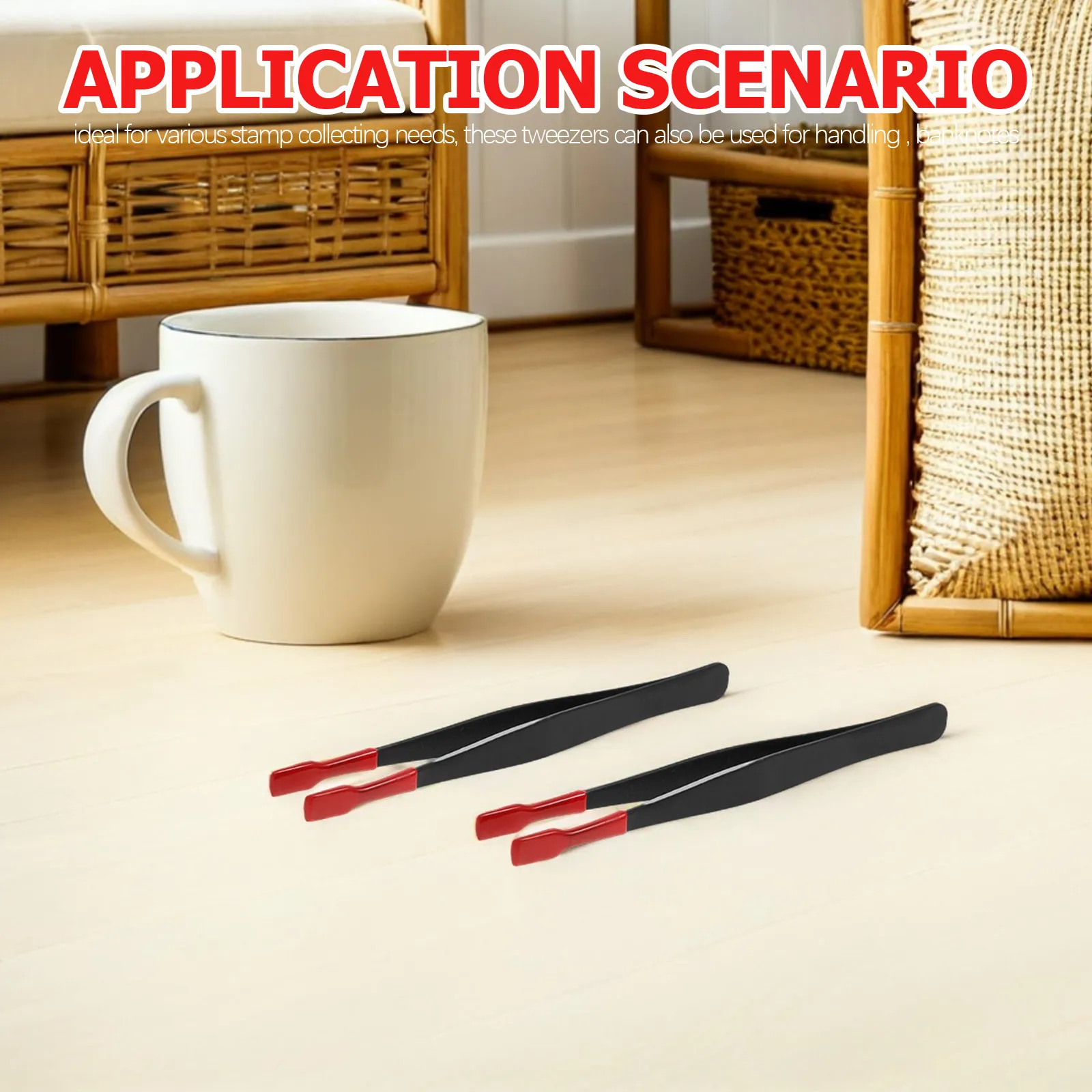 4Pcs Stainless Steel Flat Tip Tweezers Non Slip Rubber Coating for Stamp Handling Coin Sorting Scrapbooking Collectors Tools - view 6