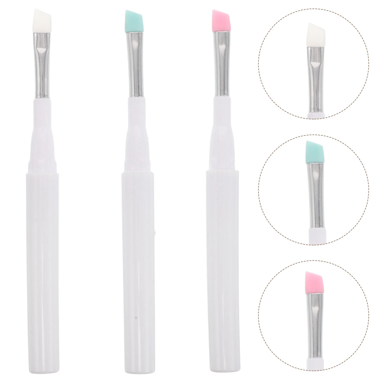 3 Pcs Silicone Eyebrow Brush Lip Makeup Brushes Eyelash Comb with Cap Cream Silica Gel Eyeshadow