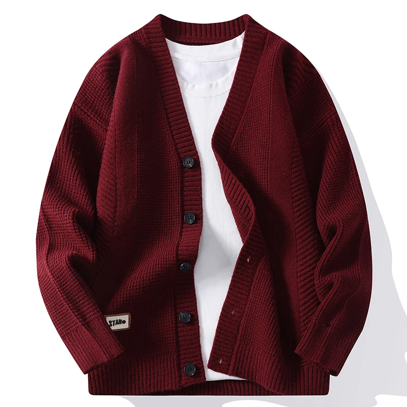 

Мужской вязаный кардиган свободного кроя с воротником-бомбером, весна-осень, новый стиль, модный свитер американского бренда