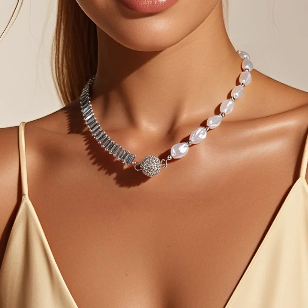 DIY accessories Cross-border fashion splicing collarbone chain necklace, European and American retro small diamond ball pendant