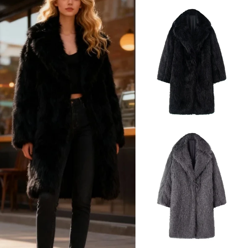 

Women's Trendy Faux Fur Plush Mid-Length Coat Warm Winter Fashion 2025 Fall Sexy Style