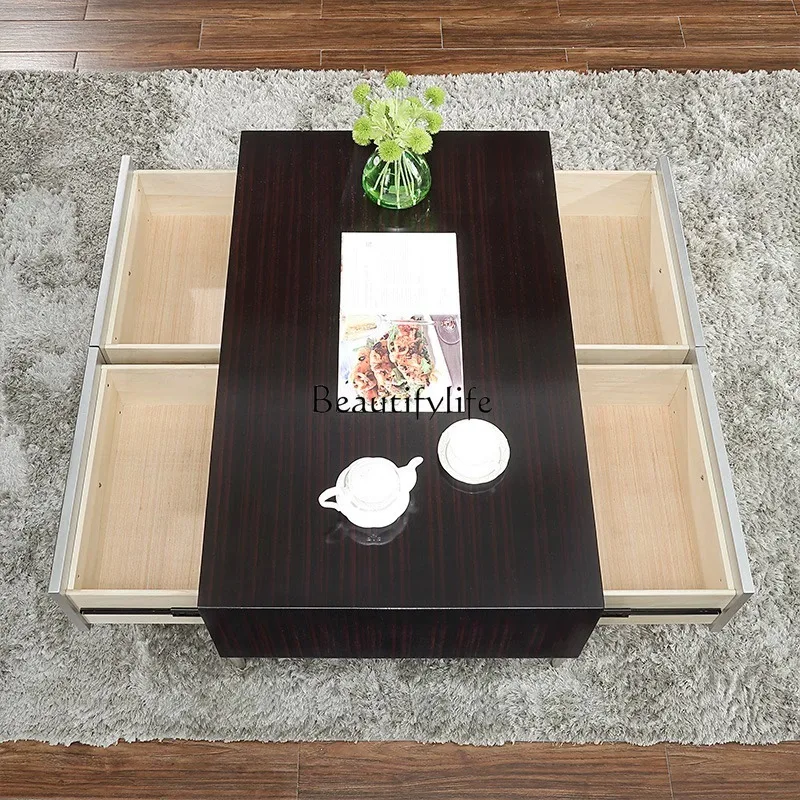 02 American light luxury coffee table small apartment solid wood rectangular black sandalwood paint tea table