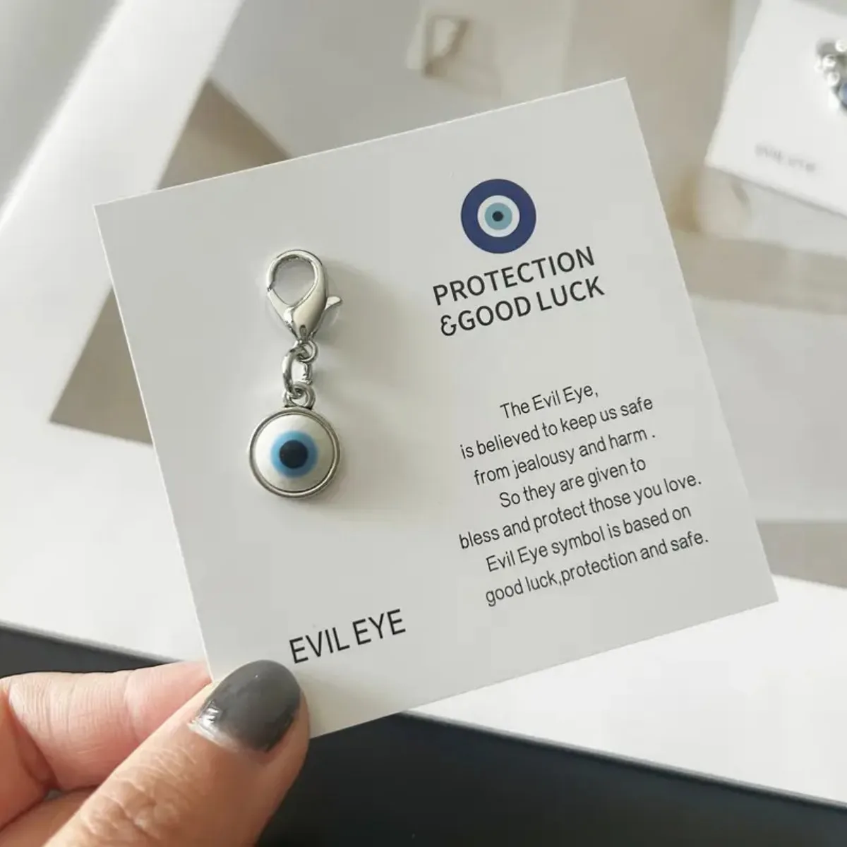 جديد الأزرق عين الشر المفاتيح قلادة حماية حسن الحظ الإنجليزية بطاقة الحظ السعيد هدية رائعة #6