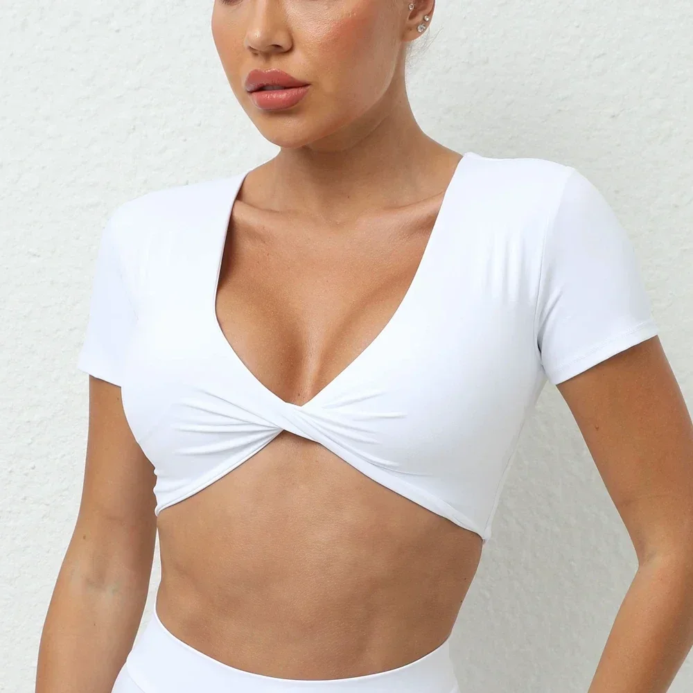 

Sports Top Woman Gym Compression Shirt 2025 Sportswear Woman Tracksuit Padding Fitness T-shirt Yoga Clothing White Red Coffee