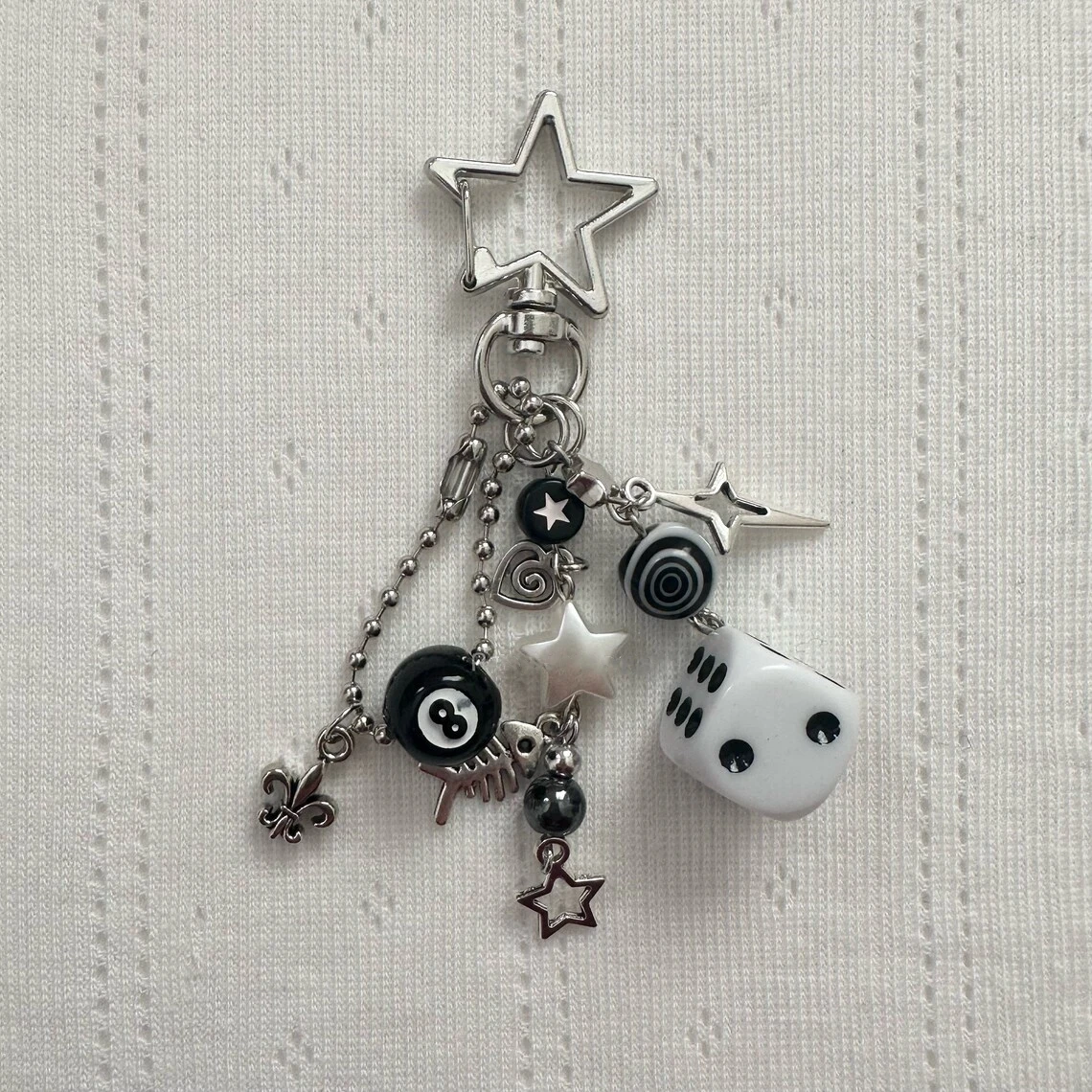 Handmade Y2K cluttered rockstar keychains | gf edgy black & white dice keychains|grunge goth| beaded jewelry|bag pendant|emo