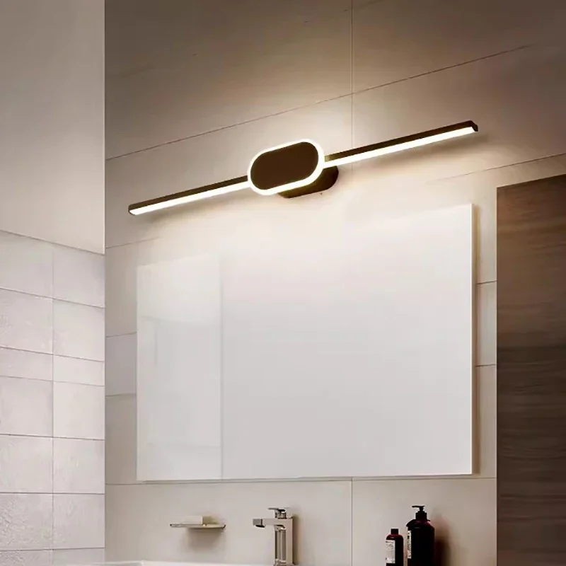 Imagem -02 - Nórdico Minimalista Led Lâmpada de Parede Preto Branco Strip Espelho Luzes Frontais Quarto Cozinha Checkroom Decoração Interior Luminária