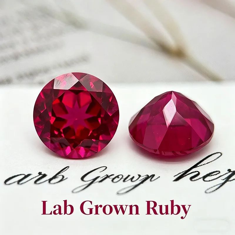 

Lab Grown Ruby Round Cut Ruby Color High-quality Charms DIY Jewelry Making Main Materials Selectable AGL Certificate