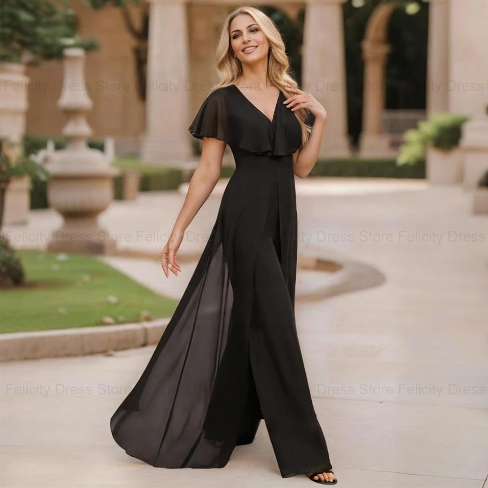 

FELICITY Simple Jumpsuit Mother of the Bride Dress 2025 Customized V-Neck Chiffon Pantsuit Modern Long Wedding Guest Party Dress
