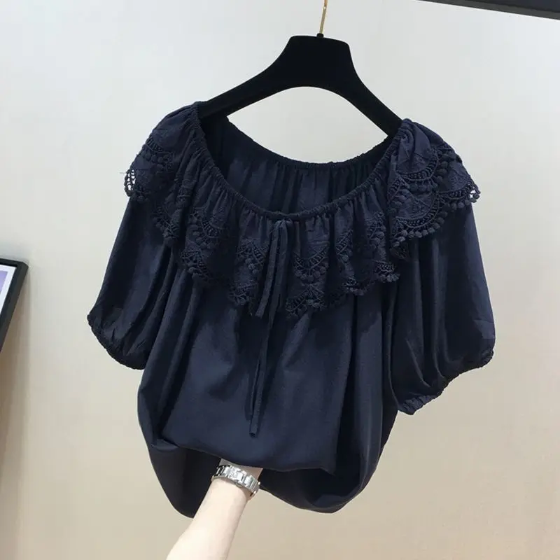 Blouses Women Pure Color Vintage Cozy Lace-up Trendy Baggy Female Elegant Daily Mujer Blusas Summer Simple New Arrival Clothes