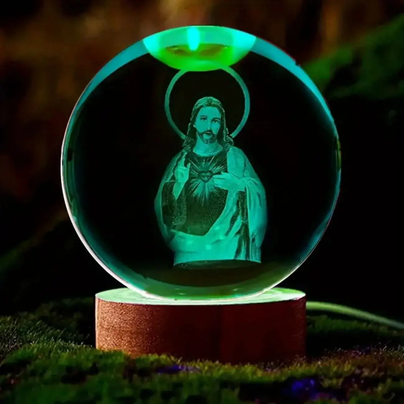 1pc,3D Jesus Crystal Ball, Multi-color lighting base, Good Luck style nightlight, family bedroom decoration for creative gifts,