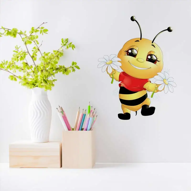 M461 Cute Little Bee Cartoon Insect  Wall Sticker Children\'s Bedroom Decoration Sticker Kindergarten Refrigerator Toilet Decal