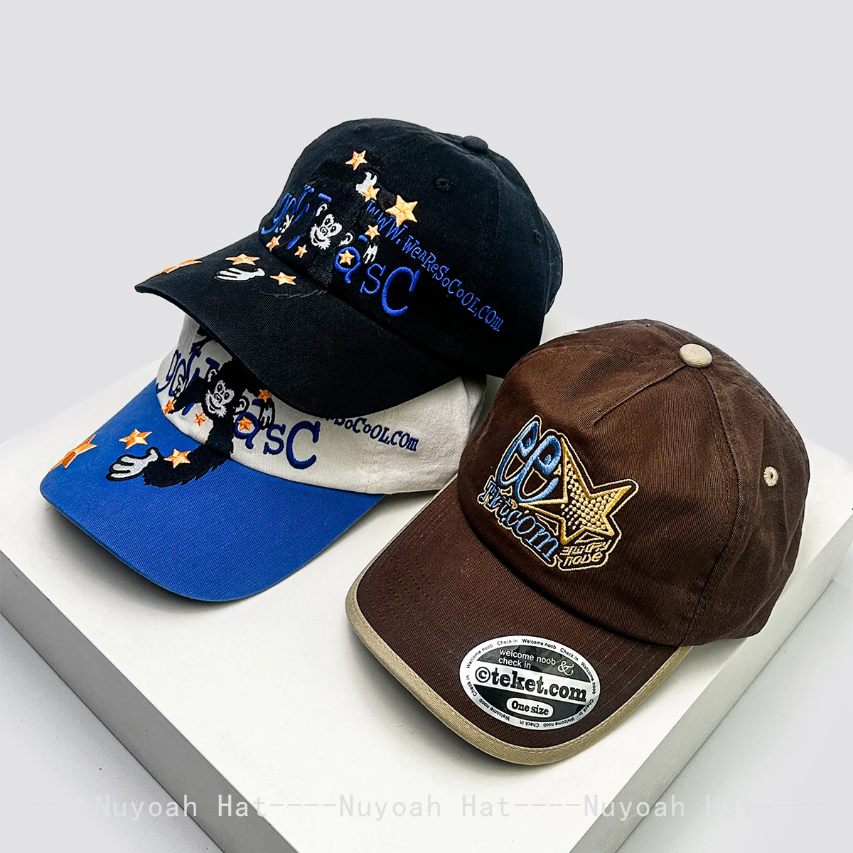 

New Men Women Retro Orangutan Star Letter Embroidery Baseball Hats Sunshade Personal Versatile Color Block Peaked Caps Fashion