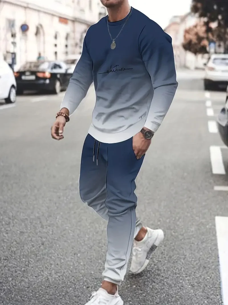 Herrenbekleidungsset, Sportbekleidung, 3D-gedrucktes Langarm-T-Shirt, modischer Herrenpullover, lässiges Sporthosen-Set