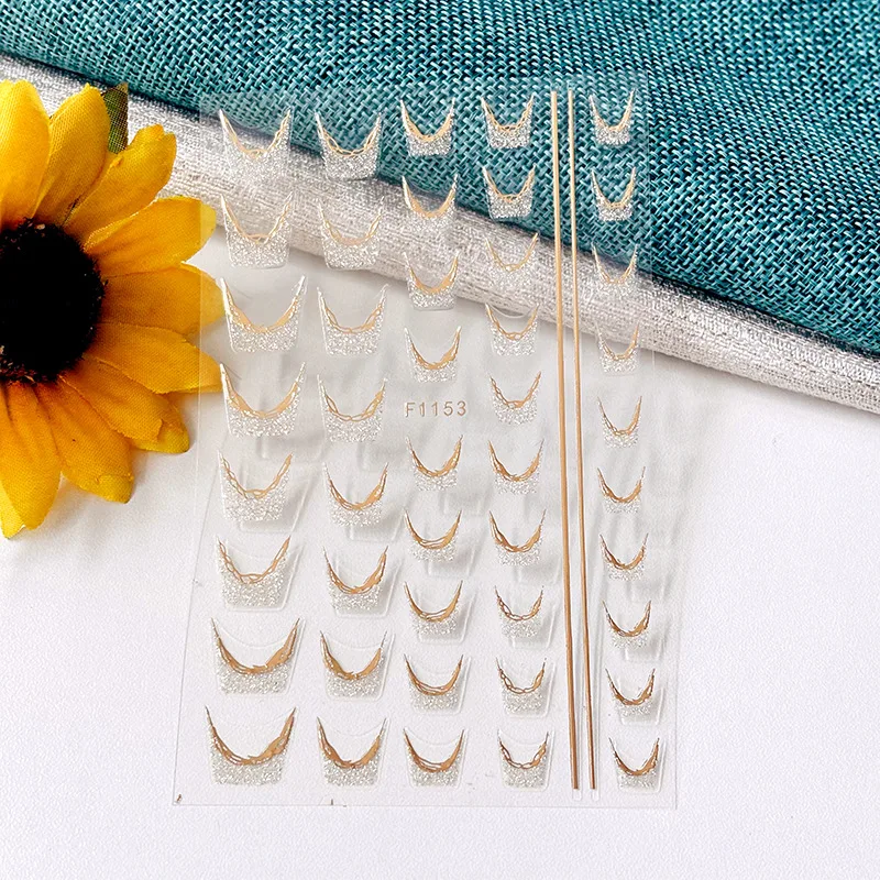 Grenzüberschreitende neue Nagelaufkleber, goldener Glitzerrand, französische Linien-Blumenglitzer, Schmetterlings-Stern-Glitzer-Nagelaufkleber