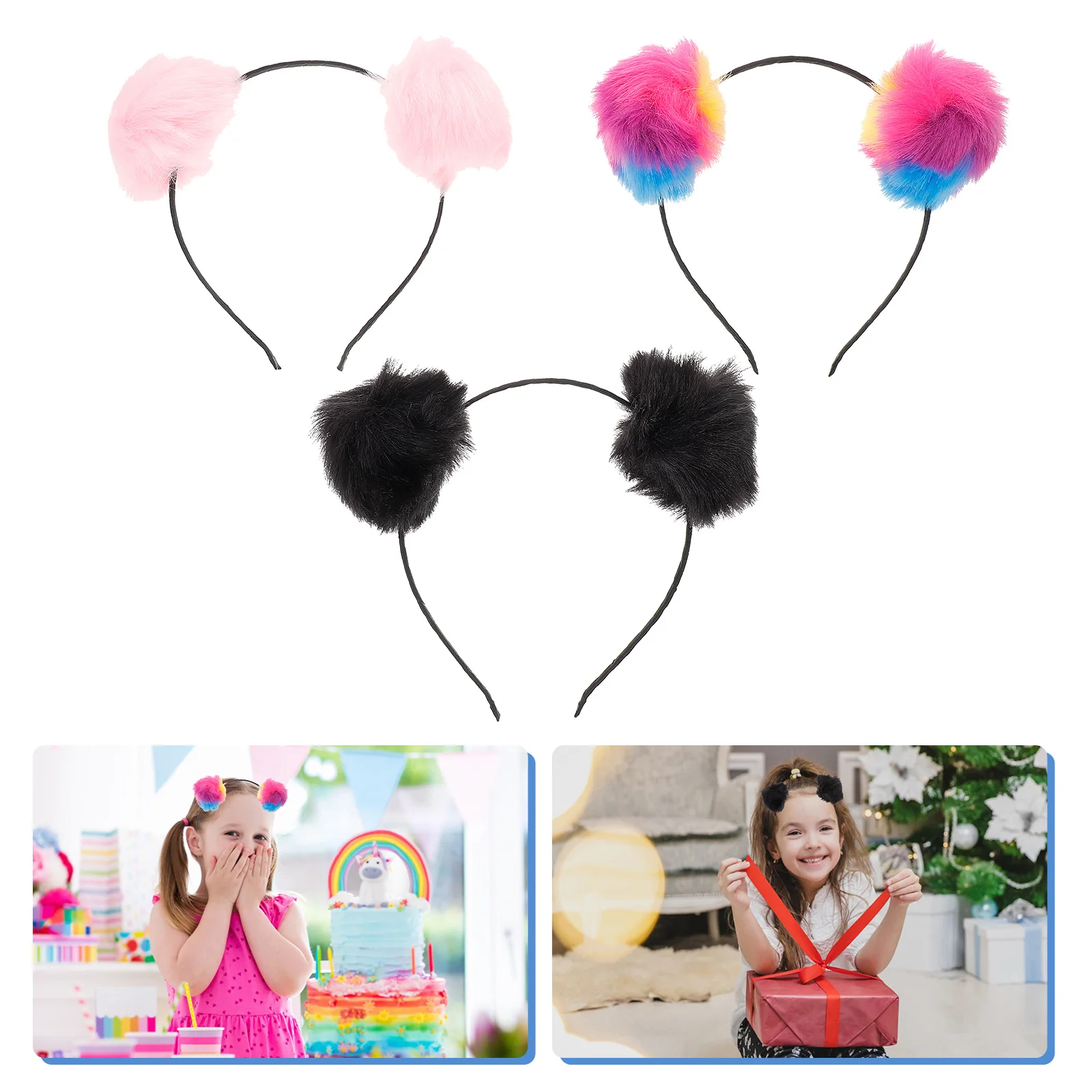 

3 Pcs Kids Headbands Fuzzy Headwear Cat Ear Design Party Accessories Hairbands Women Costume Christmas Gift
