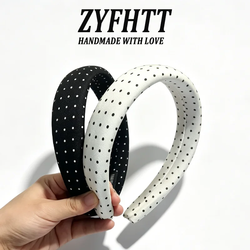 1/4 Stück ZYFHTT Schwarz-weiß gepunktetes Stirnband für Damen, breites Haarband, modisches Haarband zum Gesichtwaschen, Haarreifen, Haar-Accessoires – Detail 4